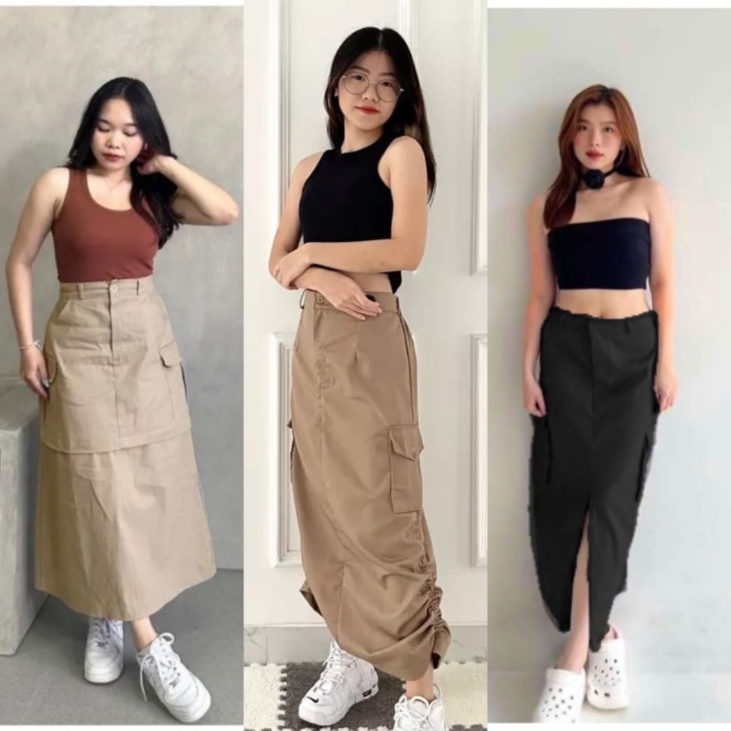 Rok Cargo Skirt Serut - Rok Cargo Belah - Rok Cargo Serut Cargo Skirt / Cargo Pocket skirt / Rok Kar