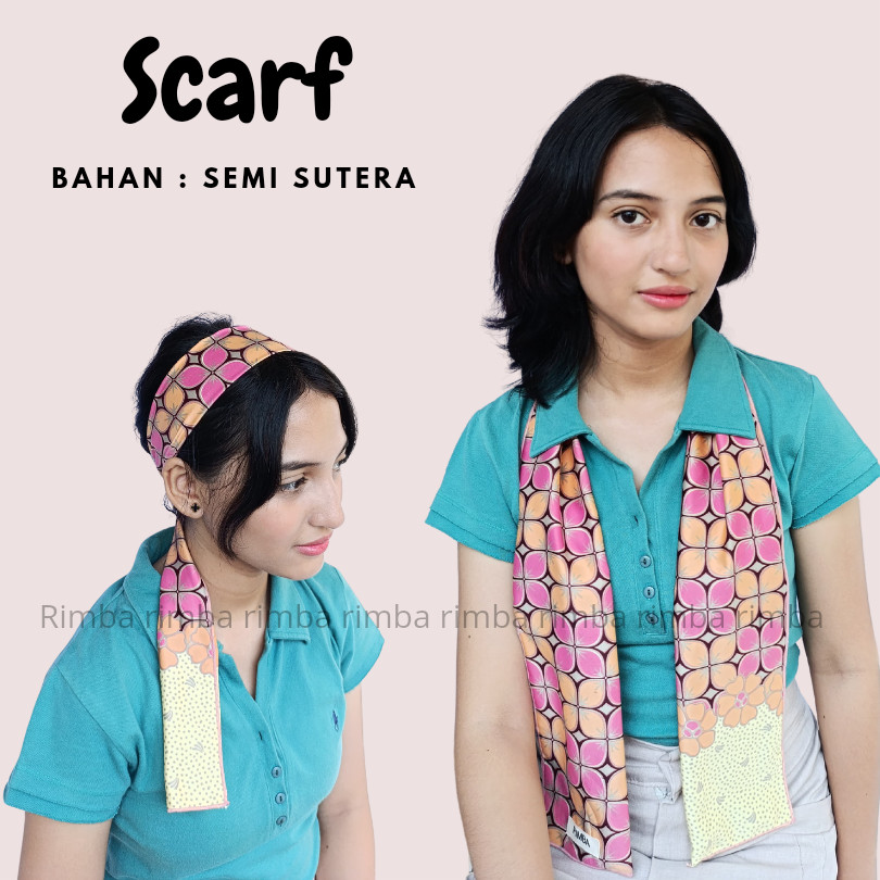 Syal Scraf Batik Dasi Leher Wanita dan Pria Motif Bunga PInk Bahan Semi Sutera Premium