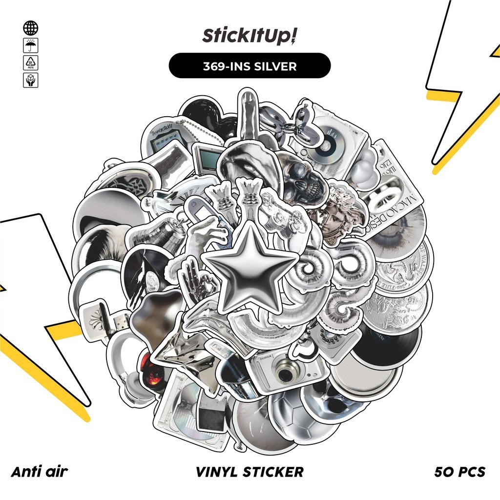 

COD✨ 50 Pcs Stiker Pack Motif Aesthetic silver Anti Air Untuk Dekorasi Notebook Sepeda Skateboard Handphone DIY