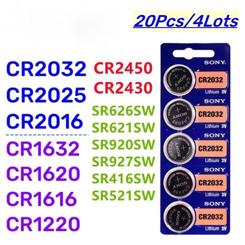 20Pcs Original CR2032 battery CR2025 CR2016 CR1632 CR1220  CR1620 CR2450 CR2430 371 SR920SW 377 SR62