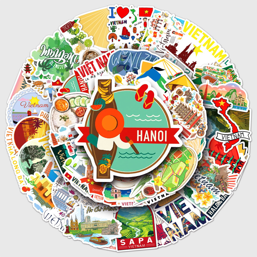 

50Pcs Vietnam City Series Cartoon Cute Waterproof Sticker Skateboarding Snowboard Retro Vinyl Sticker