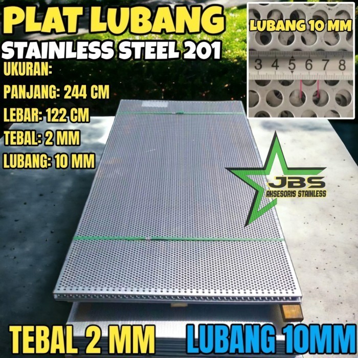 PLAT LUBANG 201 - 122CMX244CM - (2 MM) - LUBANG 10MM STAINLESS STEEL 201 - PLAT PERFORATED PREMIUM