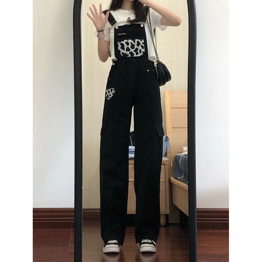 super cute vintage pola sapi cinta denim jeans keseluruhan wanita celana populer