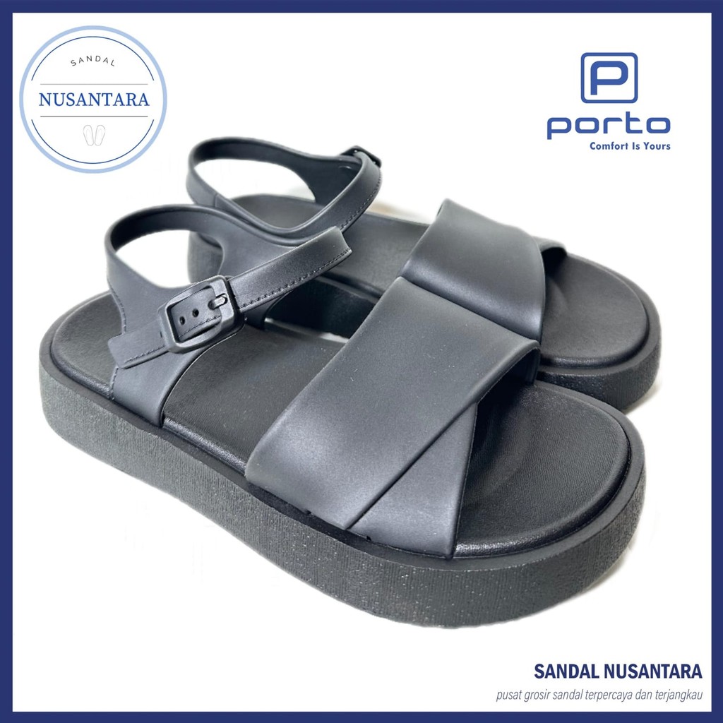 Sandal Selop Tali Porto Lady KAS-3 Tebal 5 cm Hitam Coklat 37-40