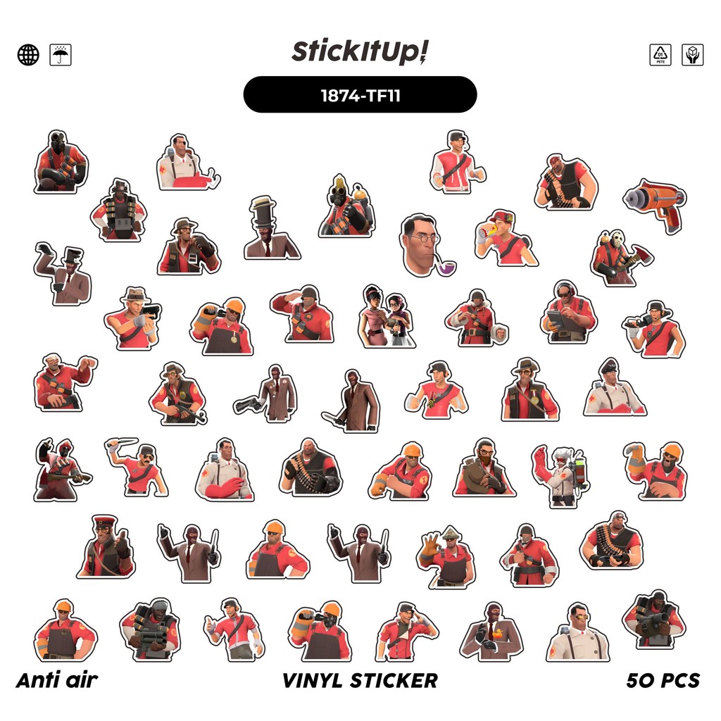 

COD✨ 50 Pcs Stiker Pack TEAM F0RTRES CHAR MIX 011 Lucu Aesthetic Vynil Waterproof untuk Freebies Sticker Buku Journal Casing HP Laptop