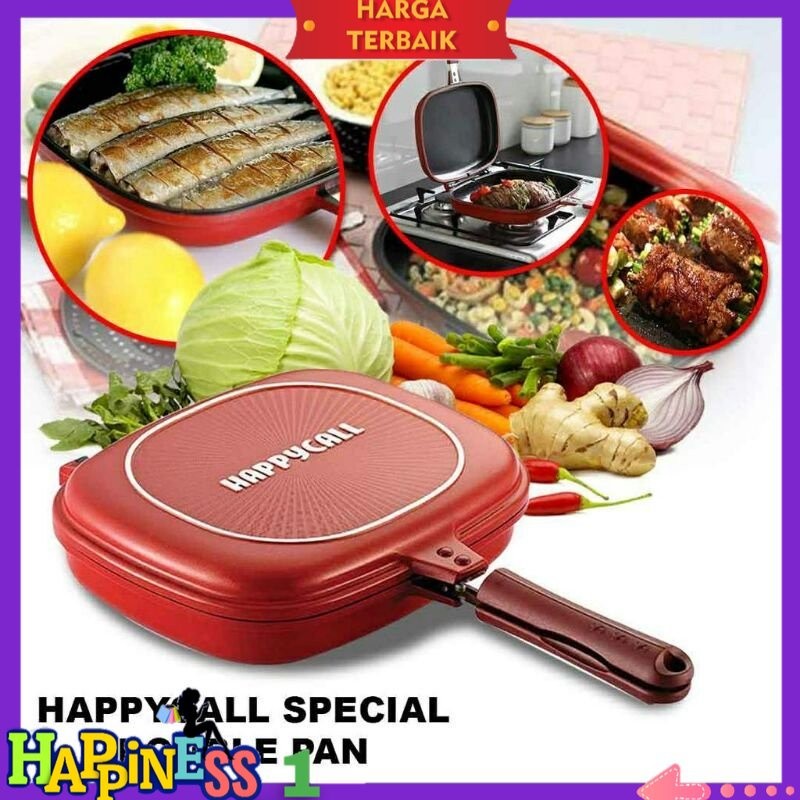 Happy Call Double Pan Wajan Teflon Anti Lengket Perlengkapan Dapur Teplon Penggorengan Tanpa Minyak 
