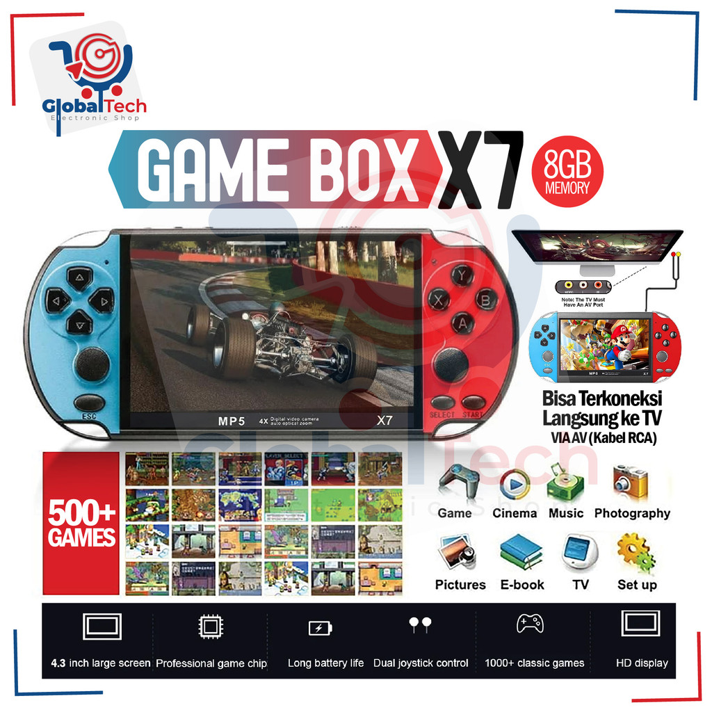 baharishop GAME BOX X7 Enhanced Edition GAMEBOY PSP X7 Handheld Console 5.000+ games 4.3inch MP5