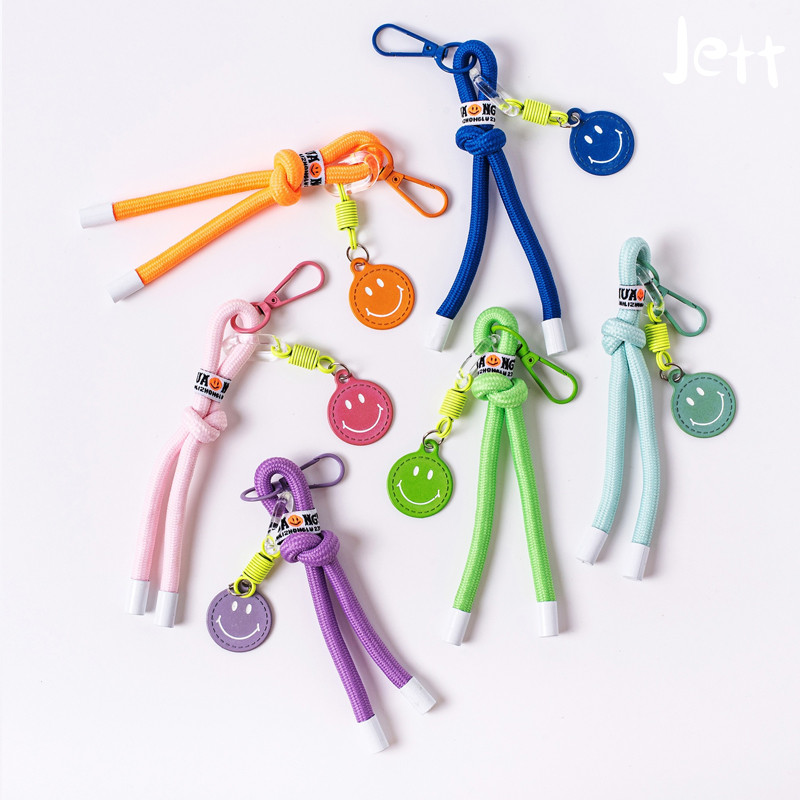 

Smiley tenunan tangan warna-warni gantungan kunci lanyard ransel liontin pakaian ponsel aksesoris gantung tas sekolah lanyardt-Jett