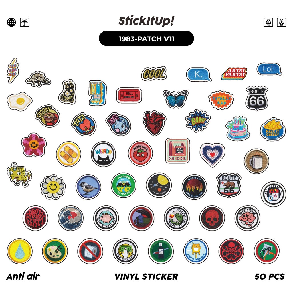 

COD✨ 50 Pcs Stiker Pack PATCH V11 Lucu Aesthetic Vynil Waterproof untuk Freebies Sticker Buku Journal Casing HP Laptop