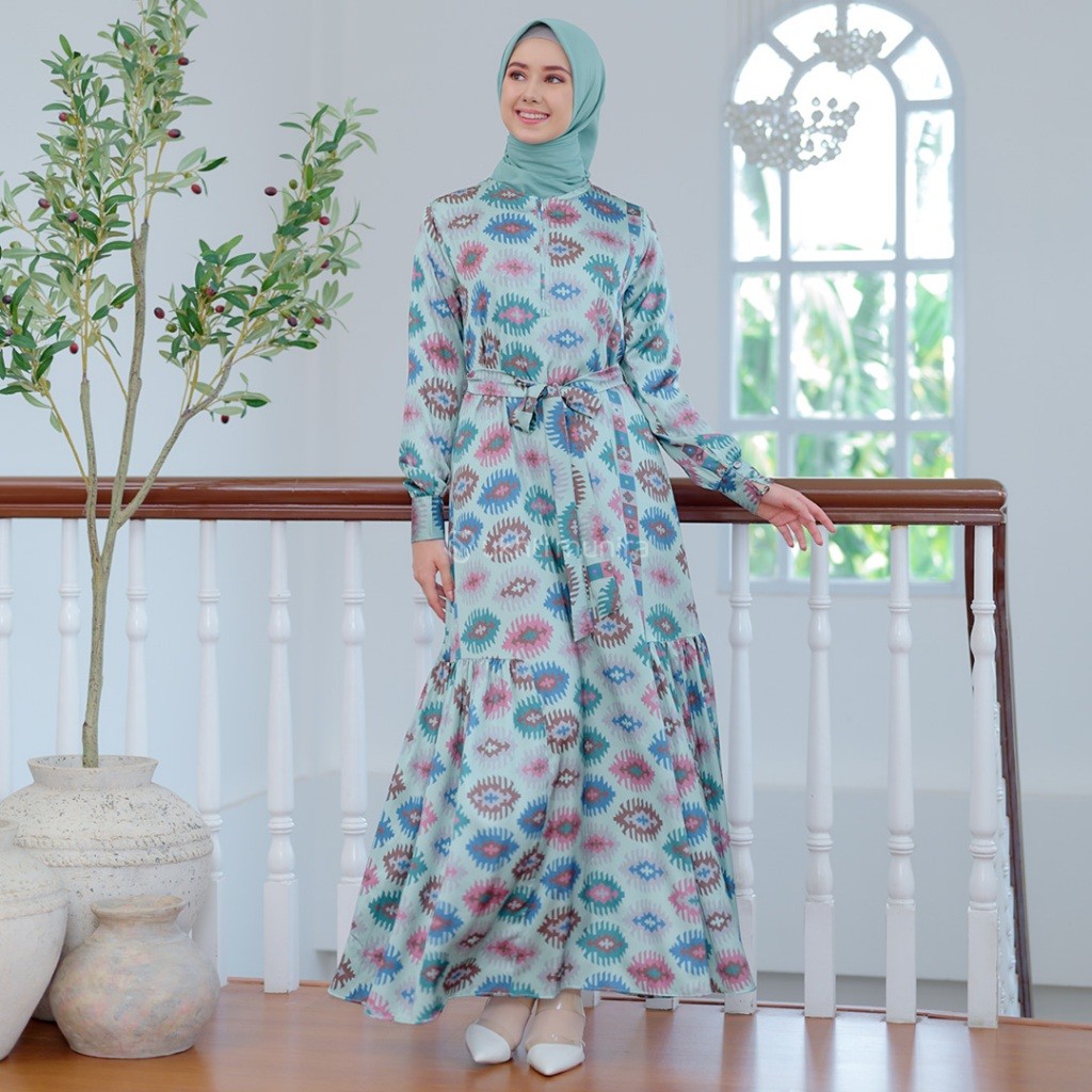 NEESAA BY UKHTI MUNIRA GAMIS MOTIF SATIN RUBY BUSUI FRIENDLY
