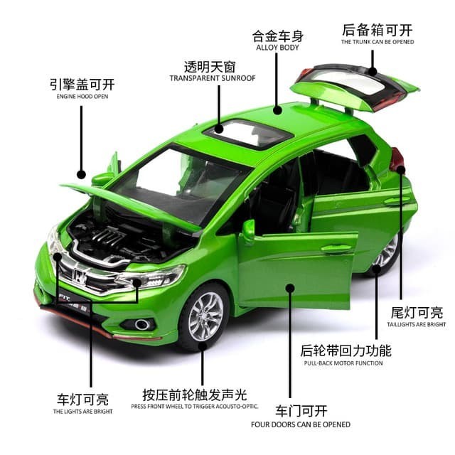miniatur Diecast 1/32 1:32 mobil Honda jazz fit mainan anak - Hijau