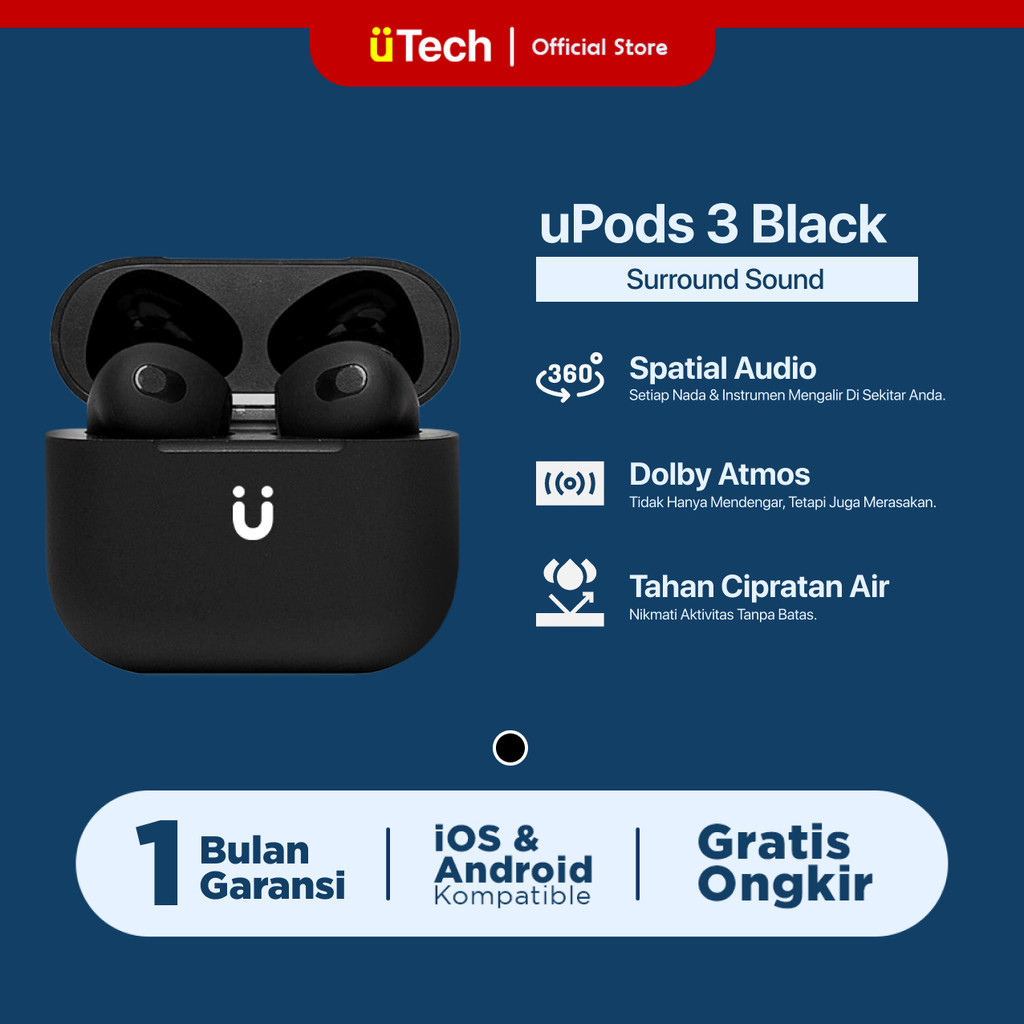 [BIG SALE] uPods Gen 3 Black 2023 Wireless Charging Case Highest Version By uTech Indonesia