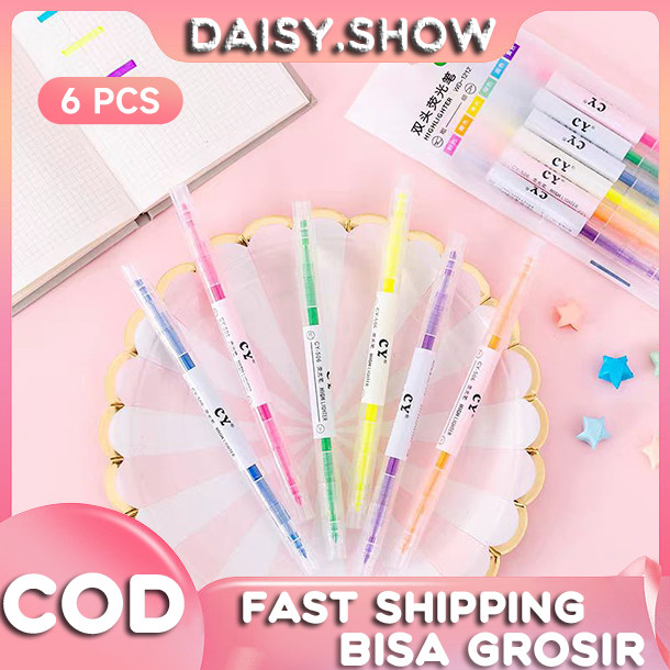 

1 Set 6 Pcs Highlighter Stabilo Dual Tip Pastel Spidol Lucu Pena Warna untuk Siswa Berwarna-warni Penyorot Lucu Hadiah untuk Anak-Anak