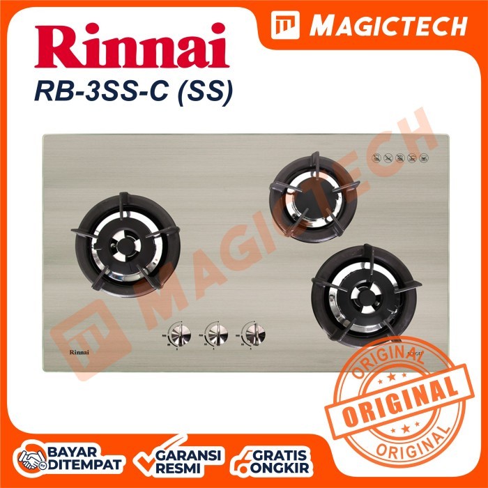 KOMPOR TANAM RINNAI 3 TUNGKU RB-3SS-C (SS) - SILVER KACA