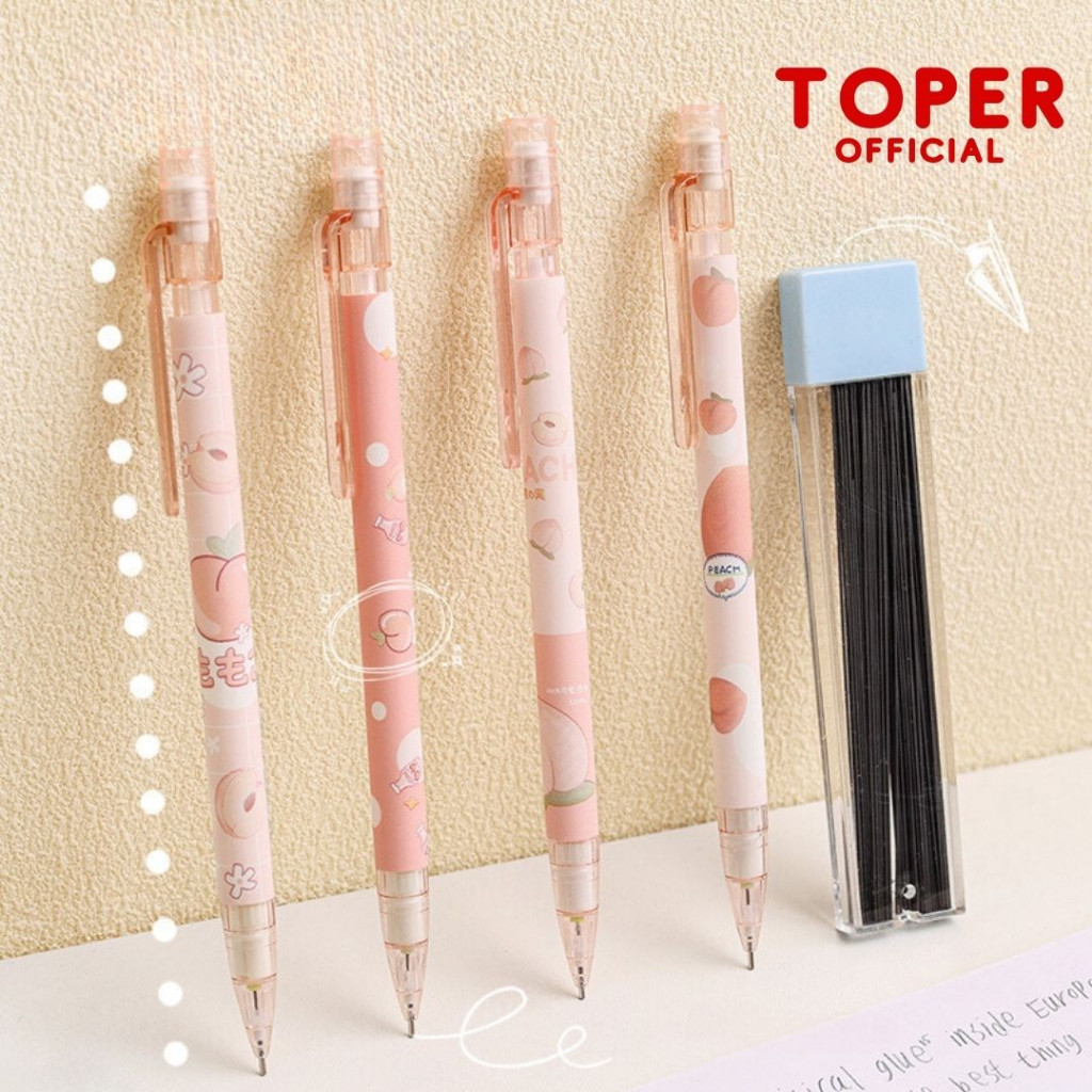 

TOPER Pensil Mekanik Cetek 0.5 Free Penghapus Karakter Lucu Dino Peach Pencil Mechanic Warna Soft Pastel