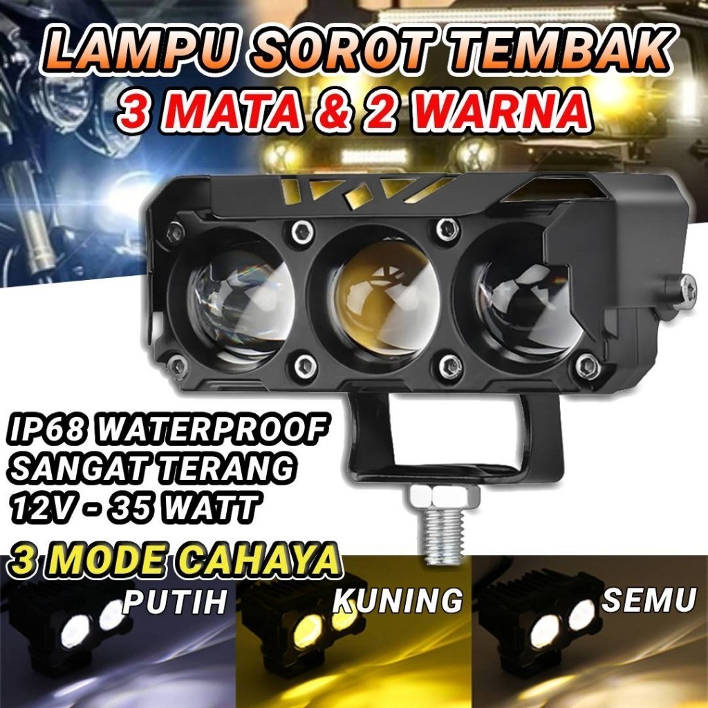Lampu Tembak Sorot LED Laser 3 Mata 2 Warna SQL DC 12-85V Volt 35 Watt Dekat Jauh High Low Super Ter