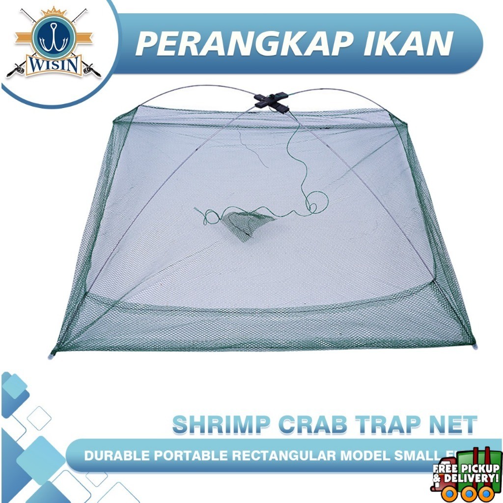 WISIN Jaring Perangkap Udang Kepiting Ikan Kecil Model Segiempat Tahan Lama Portable Perangkap Kepit