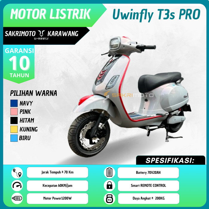 motor listrik murah garansi UWINFLY karawang Vespa resmi T3s PRO 1200w