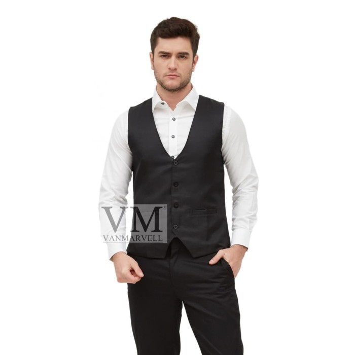 ✨BISA COD✨ -Rompi Jas - Vest Blazer Hitam Kombinasi - vest 022 - Hitam, M polos