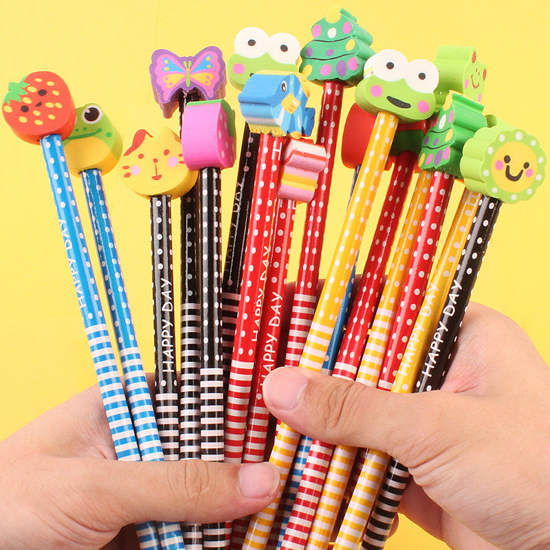 

20Pcs 19CM Cartoon Writing Pencil with Eraser for Kids Birthday Party Favors Back To School Boy Girl Gift Kindergarten Prize
