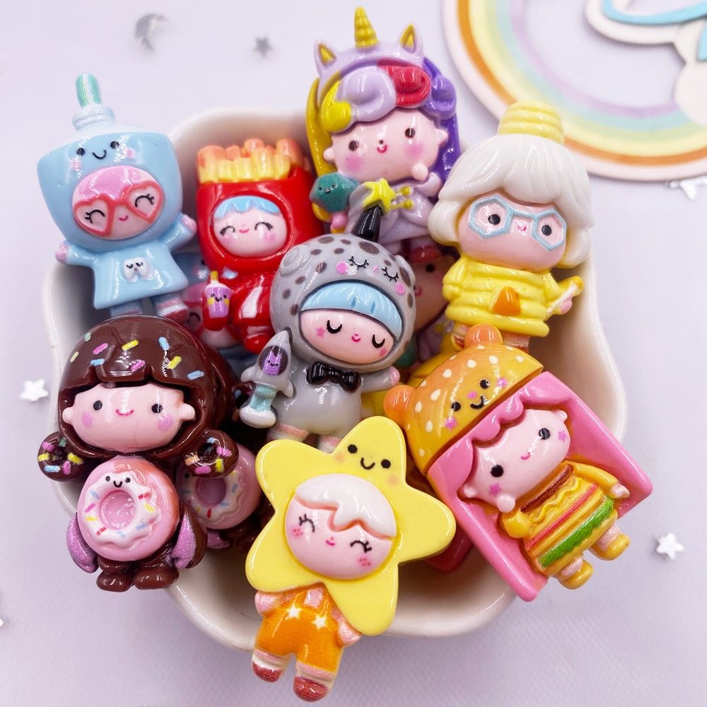

10PCS Resin Colorful Princess Burger Donut Star Cartoon man Flat back Stone Figurines Scrapbook DIY Bow Decor Accessories Crafts