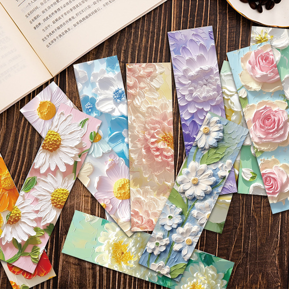 

30pcs Flower Oil Painting Bookmarks Paper Graduation Souvenir Gift Art High-grade Bookmarks Card Students Read Pages Bookmarks