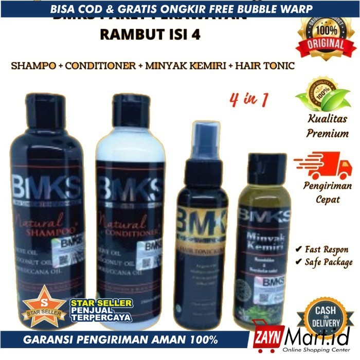 BMKS PAKET 4in1 ORIGINAL BPOM SHAMPOO+CONDI+KEMIRI+TONIC - PAKET BMKS 4 PC