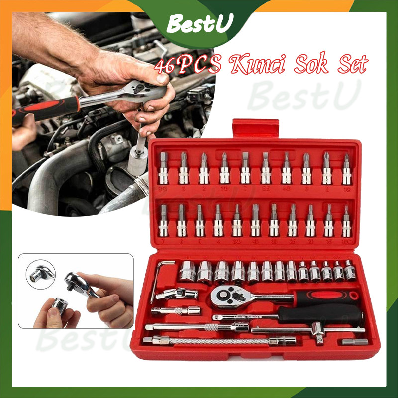 Kunci Socket Wrench/Kunci Pas  kunci 46 in 1/Pas Socket Set 1/4 Repair Tool 46 pcs/Kunci Socket Wren