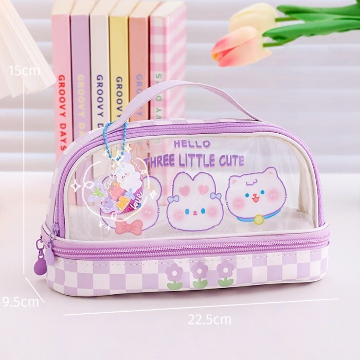 

[Best] Kotak pena lucu tempat pensil kawaii dual slot wadah pensil lucu kawai - Ungu
