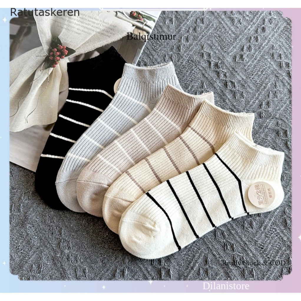 BALQIS KAOS KAKI MOTIF GARIS   KK243 KOREA KAUS KAKI PANJANG BETIS WARNA CEWEK COWOK KEREN