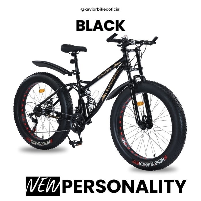 Sepeda MTB Fat Bike 26 inch Xavior XVCM SUPERORCA Double Suspension - Hitam, XL