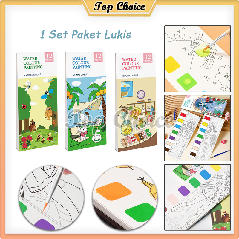 

1 Set Paket Lukis / Buku Mewarnai Cat Air / Paket Melukis Anak