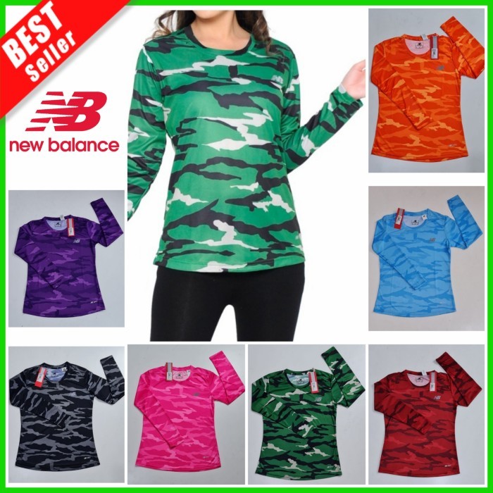 Baju Senam Wanita Motif Loreng Army Kaos Olahraga Lengan Panjang Cewek - Hijau, L