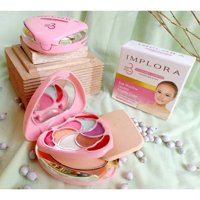 BEDAK IMPLORA SET COMPLETE EYESHADOW LIPSTICK SUDAH BPOM / BEDAK PADAT NATURAL