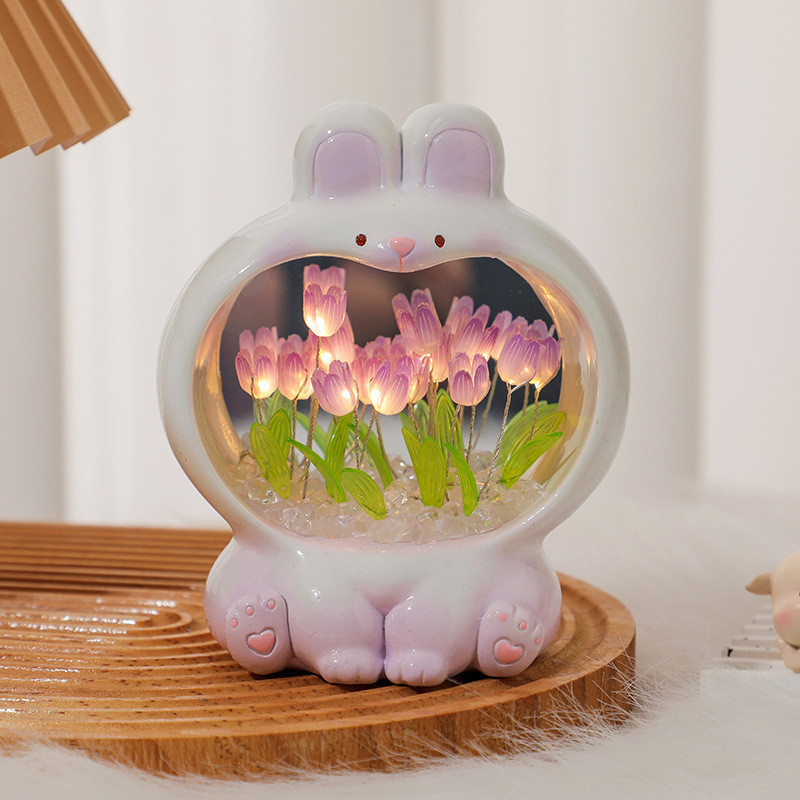 Lampu Malam Kecil Cermin Tulip DIY Bahan Buatan Tangan Hadiah Ulang Tahun Anak Perempuan Pacar Mengi