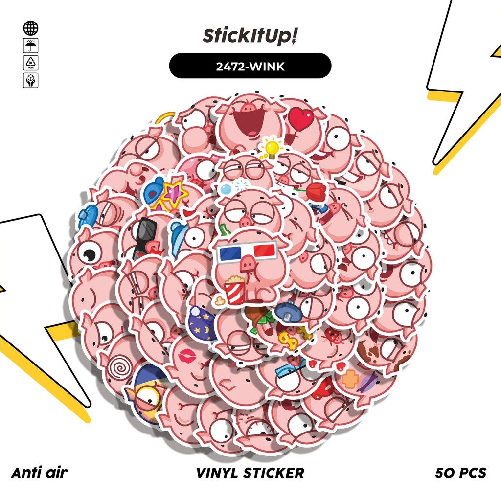 

COD✨ 50 Pcs Stiker Pack FUNNY CHARACTER WINKY THE PIG STICKER PACK 01 Lucu Aesthetic Vynil Waterproof untuk Freebies Sticker Buku Journal Casing HP Laptop