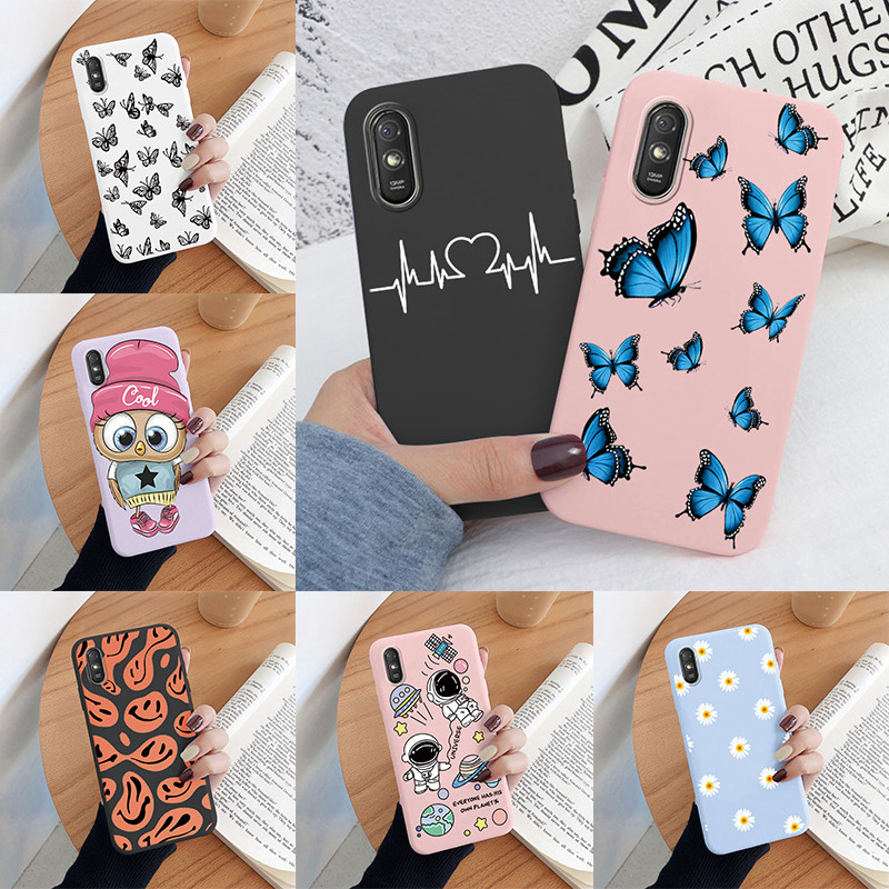 For Redmi 9A 9AT Case Colorful Face Cute Heart Soft TPU Fundas Shockproof Bumper Phone Back Cover Fo