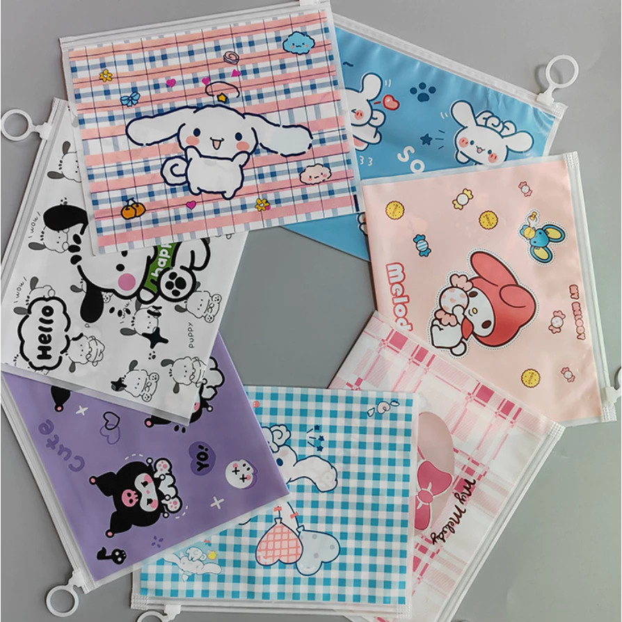 

GROSIRJUJUR Zipper Tempat Pensil Motif Kuromi Melody Cinamoroll Anti Air Alat Tulis Kantor Organizer Transparan Kartun Tas Make Up Lucu
