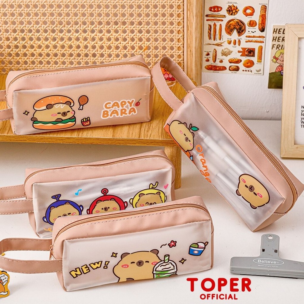 

TOPER Kotak Pensil Capybara Tempat Tepak Pencil Case Cute Kapibara Kapasitas Besar Transparant Aesthetic Estetik Pouch MakeUp Serbaguna