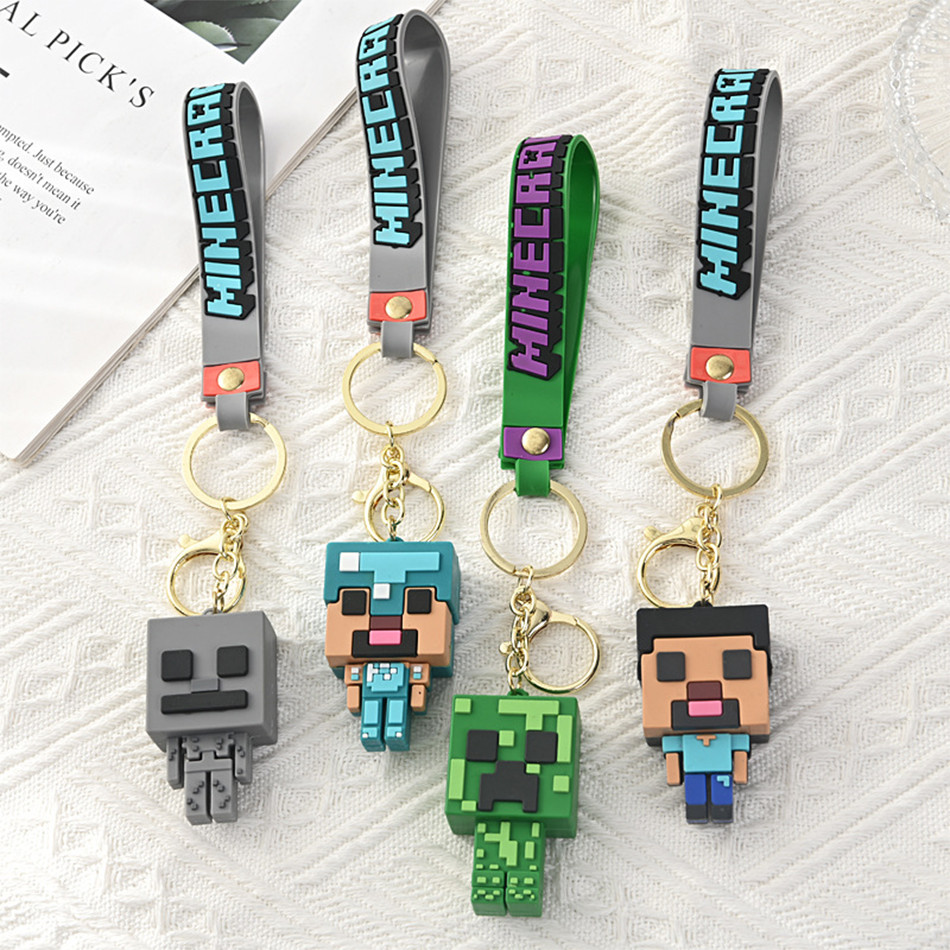Game Minecraft Figure Model Toys Pixel Keychain My World Cartoon Creeper Doll Silicone Pendant Keyri