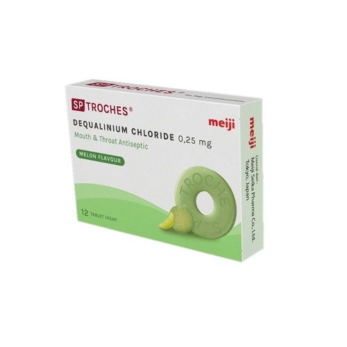 

Sp Troches Isi 6 tablet -Dequalinium Chloride 0.25mg Rasa Melon Flavour BP