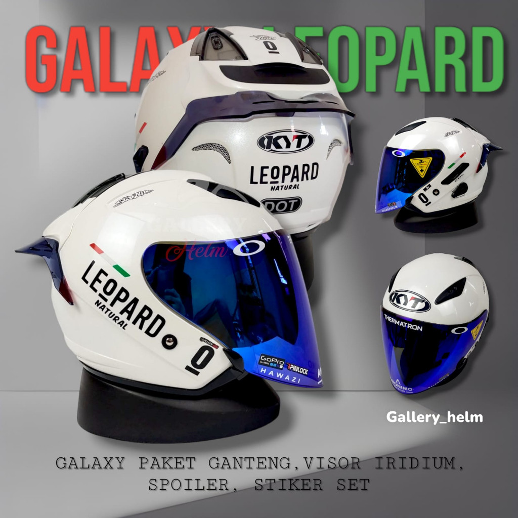 WOW! KYT GALAXY FLAT R PEARL WHITE PAKET GANTENG LEOPARD | HELM KYT HALF FACE