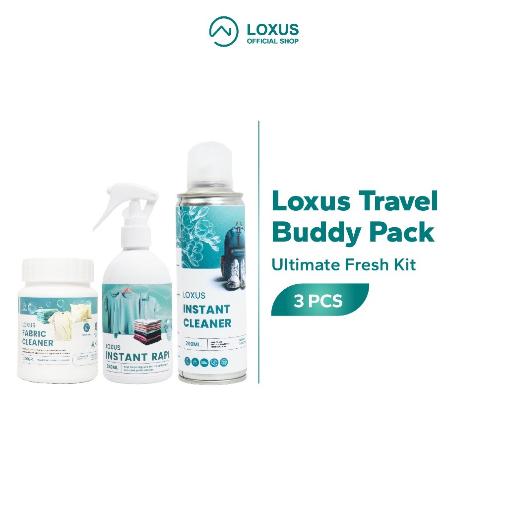 Loxus Travel Buddy Pack - Loxus Instant Rapi, Loxus Instant Cleaner dan Loxus Fabric Cleaner