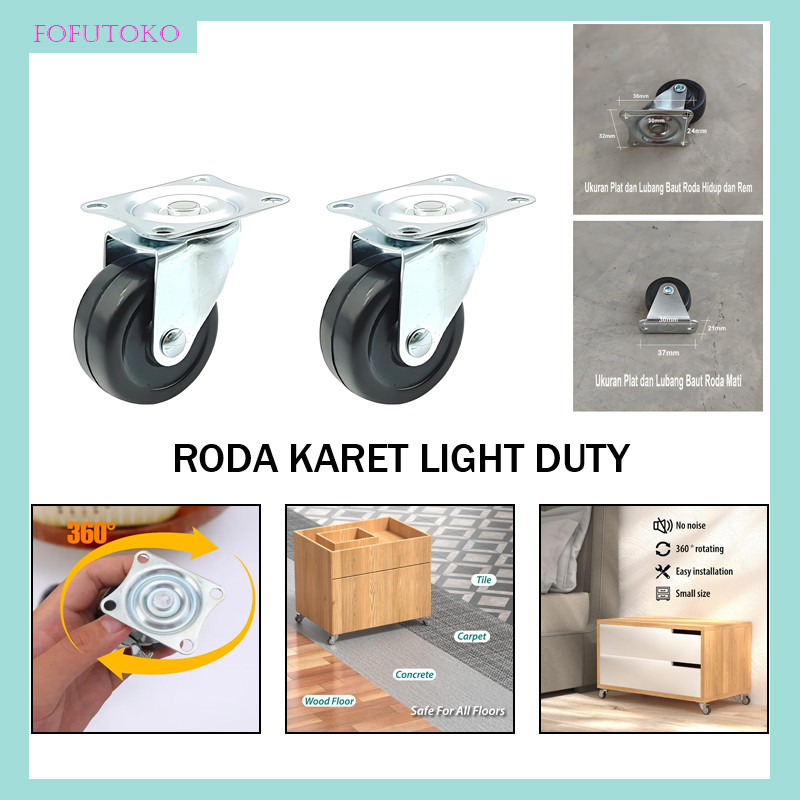 4 PCS Roda Karet Gerobak Troli / Etalase / Caster Kecil Karet / Roda Karet Light Duty