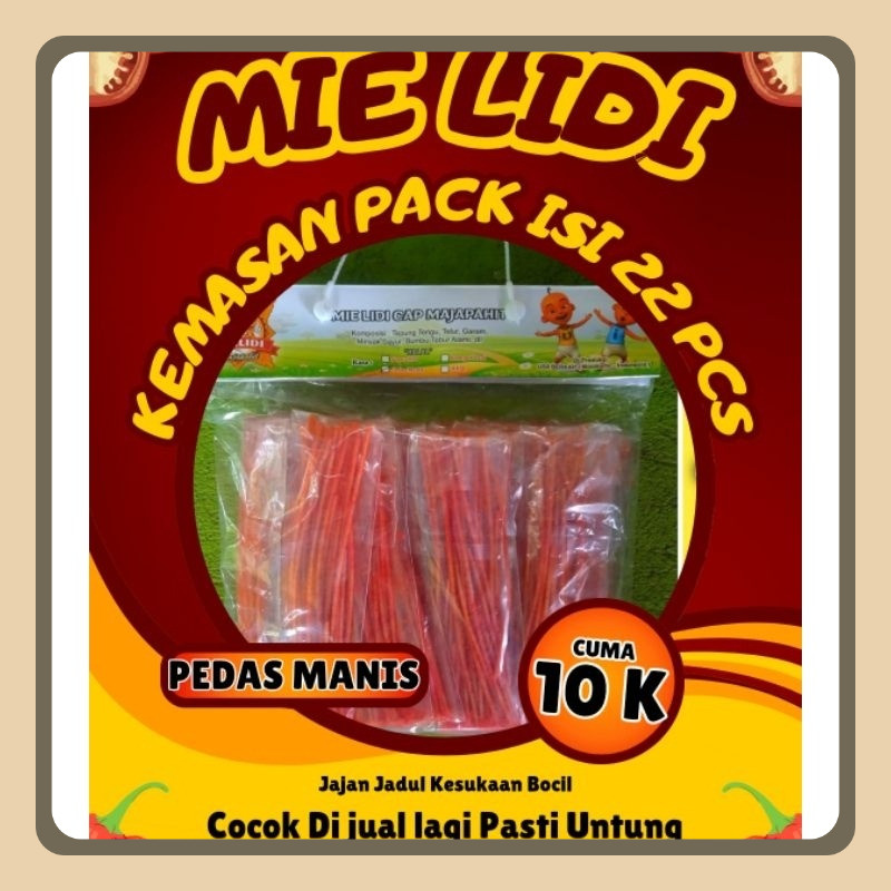 

Ide Usaha Mie Lidi Pack Isi 22 pcs Rasa Pedas Manis