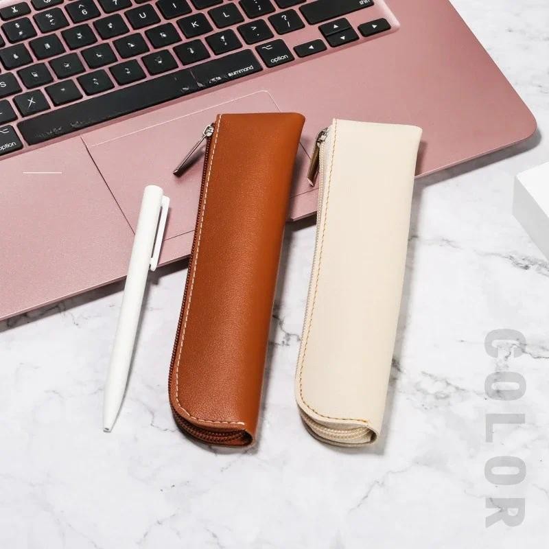 

Small Exquisite PU Pencil Bags Beautiful Solid Color Pen Pouch Simple Lightweight Pen Bags Zipper Opening Bags