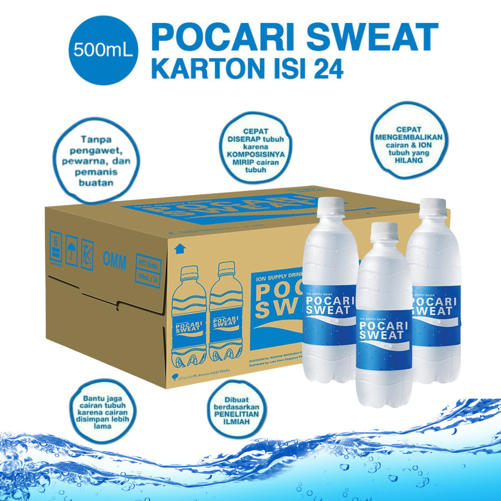 

POCARI SWEAT Minuman ISOTONIC Pet Botol 500ml Sport Drinks Lari Sepeda Olahraga 1 KARTON Dus isi 24
