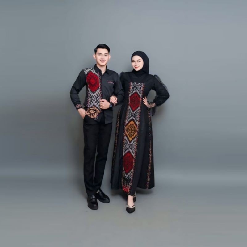 Couple Baju Dress Alluna Hitam Tenun Terbaru Kondangan Terbaru Setelan Pasangan Prewedding Dress Dan