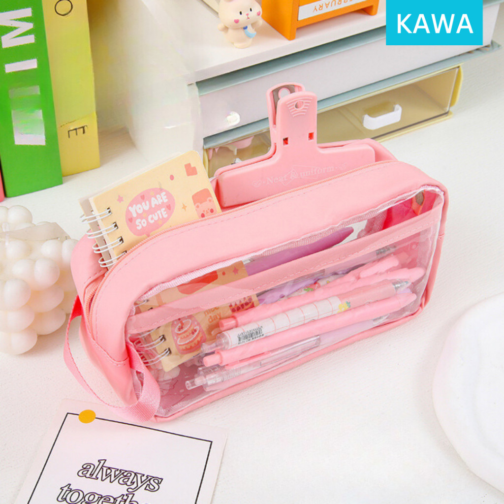 

KAWA Kotak Pensil Tempat Alat Tulis Transparant Plastik Tebal Kapasitas Besar Makeup Pouch Pastel Estetik Aesthetic Lucu MO