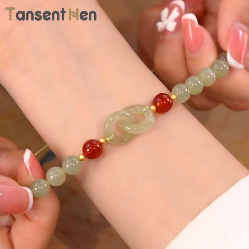Gelang Giok Gelang Bracelet Keberuntungan Kacang Merah Bracelets Perhiasan Gelang Kristal Retro